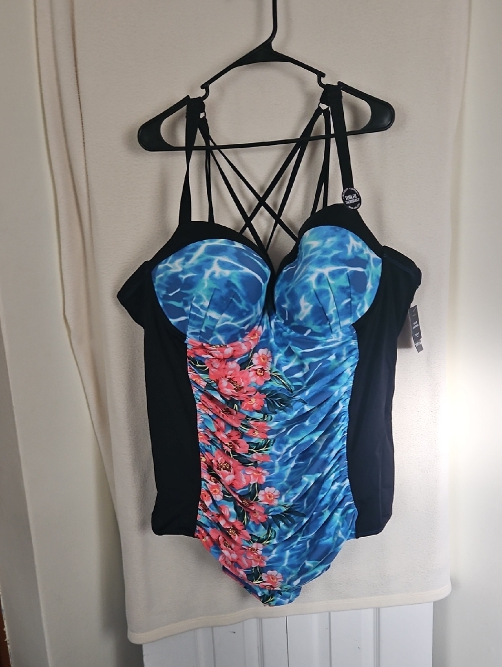 torrid Black and Blur Swimsuit With Coral Flowers